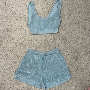 Zara Terry Cloth 2 Piece Set, Color Teal/Blue